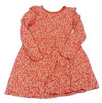 Červené kvetované bavlnené šaty s volánikmi Mothercare