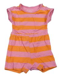 Ružovo-oranžový pruhovaný bavlnený kraťasový overal Primark