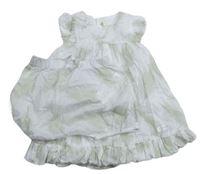 2set- Bílo-béžové třpytivé šaty + Spodní kraťasy na plenu