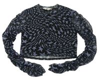 Čierno-modré šifónové crop tričko s hviezdami Matalan