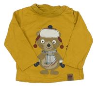 Okrové tričko s medvěďom a stojačikom C&A