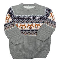 Sivý melírovaný sveter so vzorom a liškami Matalan