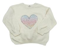 Smotanový vzorovaný sveter so srdcem z flitrů zn. H&M