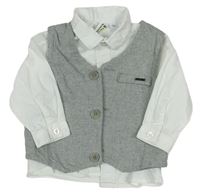2set - Biela košile + sivá melírovaná tepláková vesta iDo