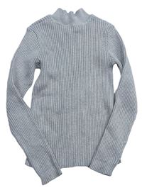 Sivý rebrovaný sveter s rolákom Primark