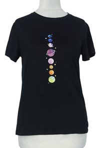 Dámske čierne tričko s planetami Shein