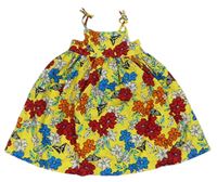 Horčicové kvetované ľahké šaty s motýlikmi Matalan