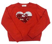 Červený sveter so srdcem z překlápěcích flitrů zn. H&M