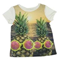 Béžové tričko s ananásy s okuliarmi
