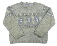 Sivý trblietavý sveter s lila obrazci a kamienkami zn. Mothercare