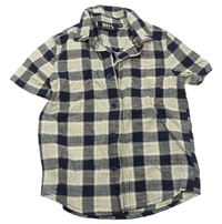 Béžovo-tmavomodrá kockovaná košeľa