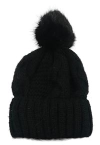 Čierna vlnená pletená čapica s brmbolcom zn. H&M