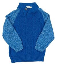 Modro-melírovaný sveter so vzorom