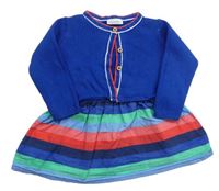 Zafírové svetrové šaty s barevnou lehkou pruhovanou sukní zn. Next