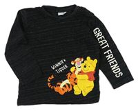 Čierne melírované tričko s Pú a Tigrom Disney