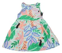 Mátovo-farebné bavlnené šaty s listami a zvířaty F&F