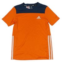 Oranžovo-tmavomodré športové funkčné tričko s logom Adidas