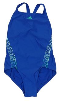 Zafírové jednodielne plavky s logom Adidas