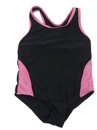 Čierno-ružové jednodielne plavky Pep&Co