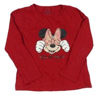 Tmavočervené bodkovaná é tričko s Minnie Disney