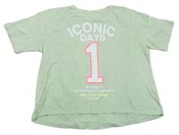 Svetlozelené crop tričko s nápisom a číslom Zara