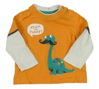 Oranžovo-biele tričko s dinosaurom zn. Mothercare
