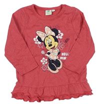 Jahodová melírovaná šatová tunika s Minnie a volánikom zn. Disney