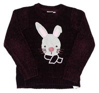 Vínový žinylkový sveter s králikom kids