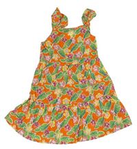 Oranžové plátenné šaty s kvetmi Primark