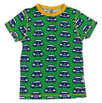 Zeleno-tmavomodré pyžamové tričko s autami