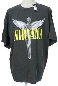 Pánske tmavosivé tričko s potiskem Nirvana Boohoo vel. 3XL