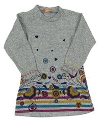 Sivo-farebné kvetované pletené šaty