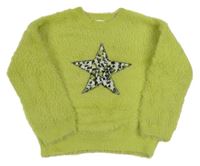 Zelený chlpatý sveter s hviezdou zn. Next