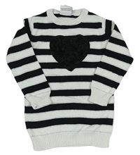 Bielo-čierny pruhovaný trblietavý sveter so srdcem Topolino