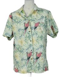 Pánska svetlozelená kvetovaná košeľa s papoušky EASY