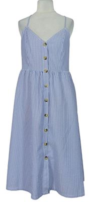 Dámske modro-biele prúžkované krepové midi šaty H&M