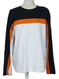Pánske čierno-bielo-oranžové tričko s pruhmi Topman