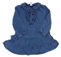 Modré ľahké rifľové šaty s volánikmi a golierikom zn. GAP