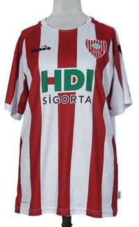 Pánský bílo-červený pruhovaný fotbalový dres s nápisom Diadora