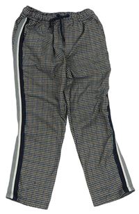 Sivo-tmavomodro-horčicové kockované nohavice s pruhom zn. Next