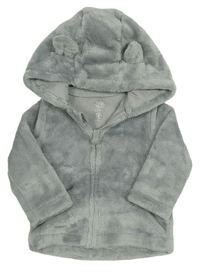 Sivá plyšová bunda s kapucňou s uškami F&F