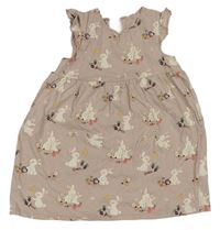 Staroružové bavlnené šaty s králikmi zn. H&M
