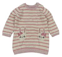 Béžovo-ružové pruhované pletené šaty s králíčky Primark