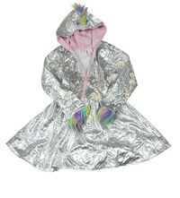 Kockovaným - Strieborné metalické nepromokavé šaty s kapucí - jednorožec Dream Play Imagine