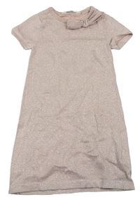 Pudrové trblietavé svetrové šaty s mašlou zn. H&M
