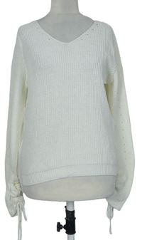 Dámsky biely sveter s nařasenými rukávy Primark