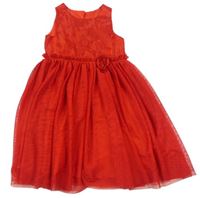 Červené slávnostné šaty s tylovou suknía kvety zn. H&M