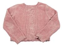 Ružový žinylkový crop sveter