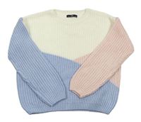 Bielo-modro-ružový pletený sveter C&A