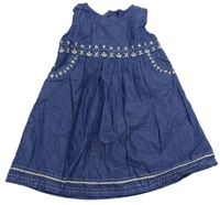 Modré šaty riflového vzhledu s výšivkami Jojo Maman Bebé